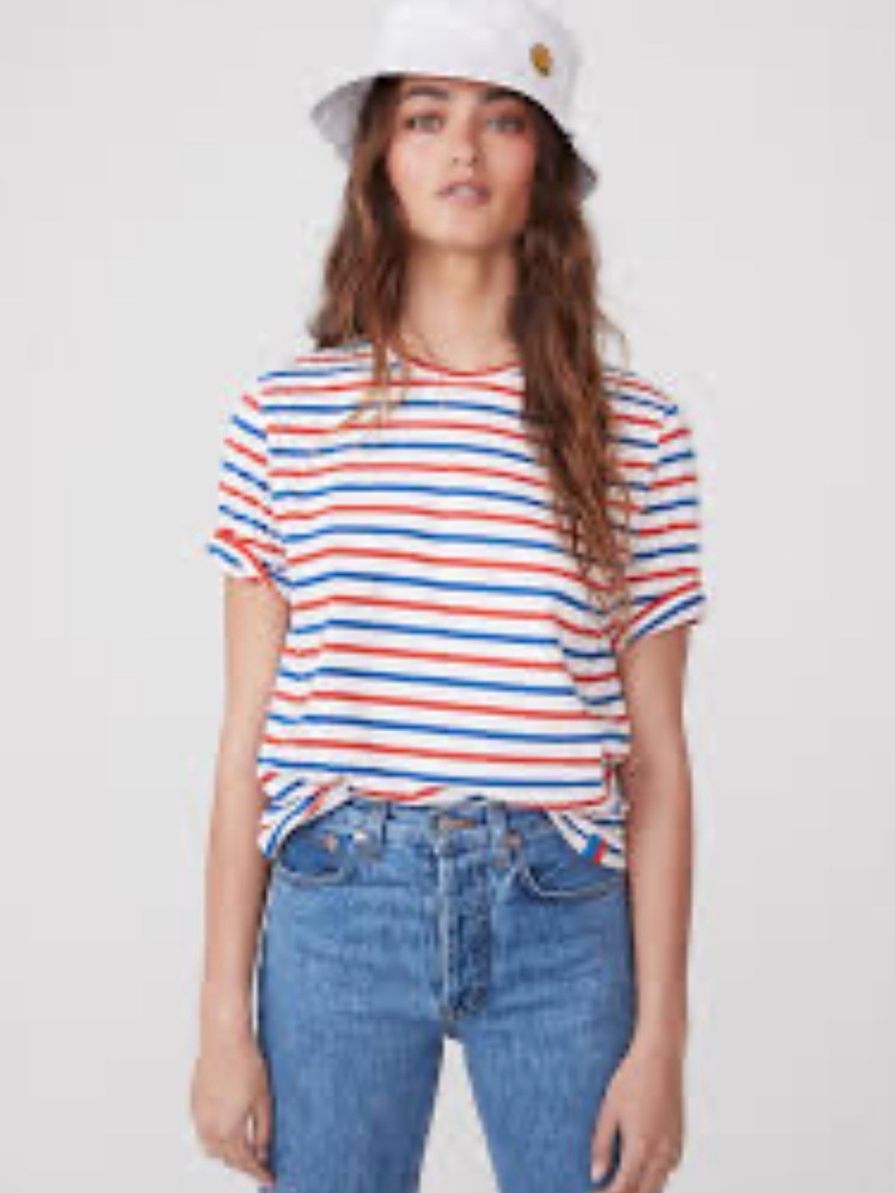 KULE The Modern Ter Short-Sleeve Crewneck in Red, Blue & White small